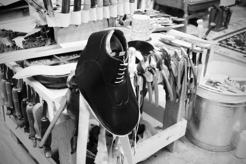 A shoe in the process of being made