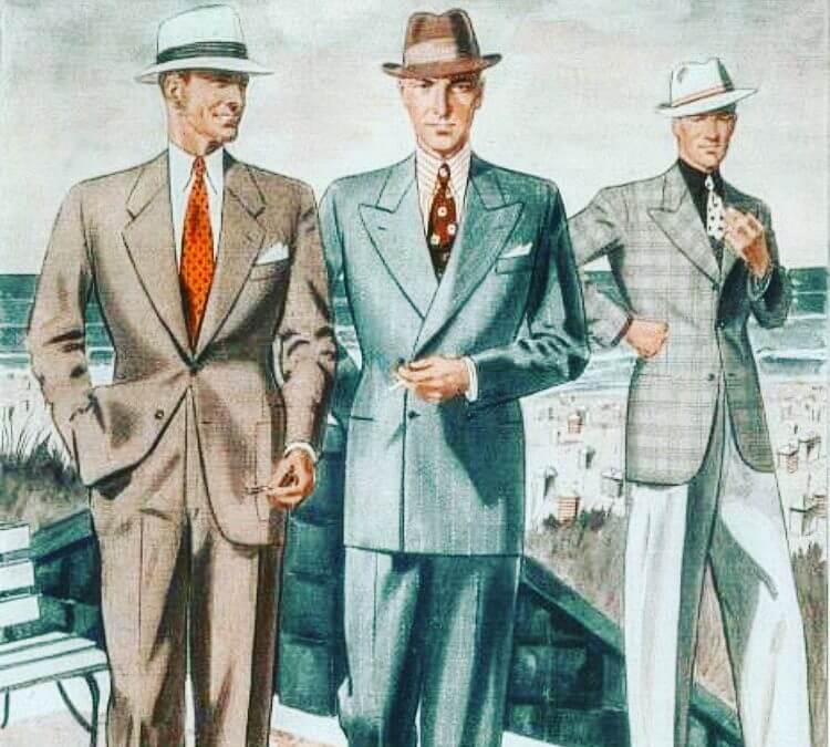 Old drawing of three men in their Sunday Best