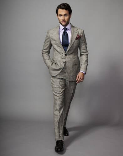 Penn Badgley modeling a Robinson Brooklyn suit