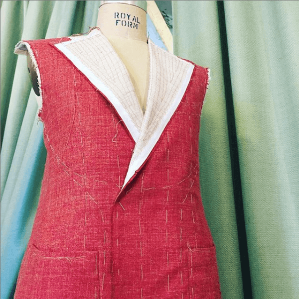 Linen jacket in the process of being made