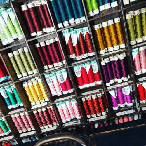 Spools of thread in a multitude of colors