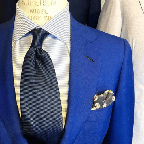 Display of a vibrant blue suit