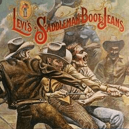 Old sign saying; "Levi's Saddleman Boot Jeans" in memory of Robinson's mother sewing those jeans