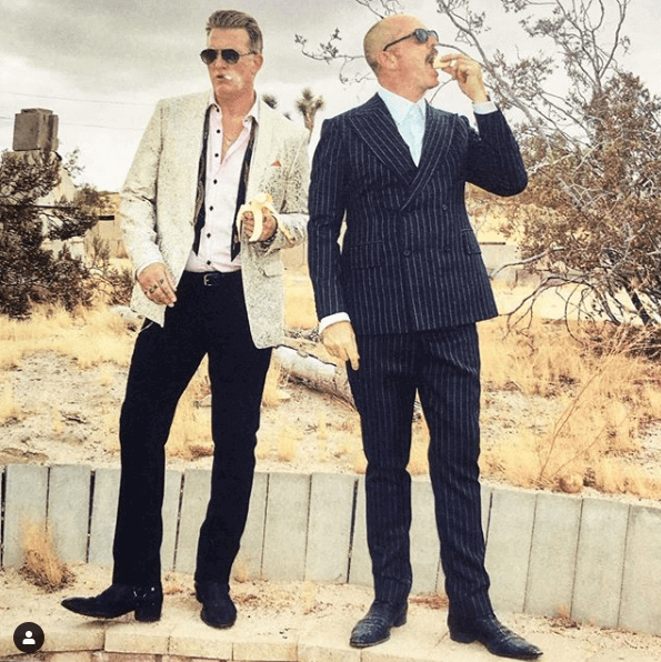 Josh Homme and Matt Sweeney, Matt is dressed in a Robinson Double Breasted suit
