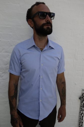 Short sleeve light blue Pinpoint Oxford collar shirt