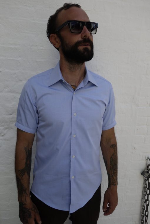 Short sleeve light blue Pinpoint Oxford collar shirt